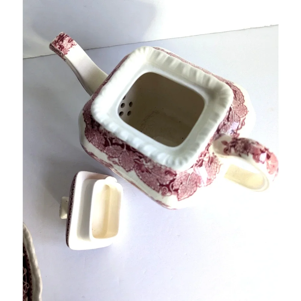 Mason's Vista Pink Red Transfer Teapot & Lid England Vintage $250.00